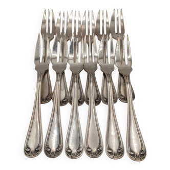 12 silver-plated metal cake forks, by Boulenger.