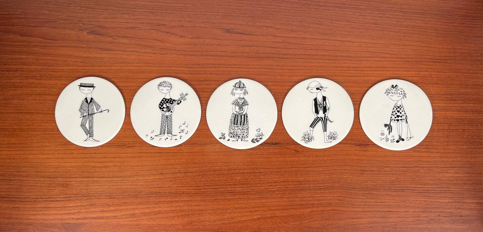 Mid-century ceramic coasters by Bjørn Wiinblad, 1960s, set of 5.