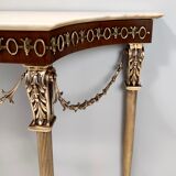 Vintage walnut console with a portuguese pink marble top and brass frame, italy