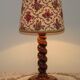 French Vintage Round Wooden Barley Twist Table Lamp With Floral Shade
