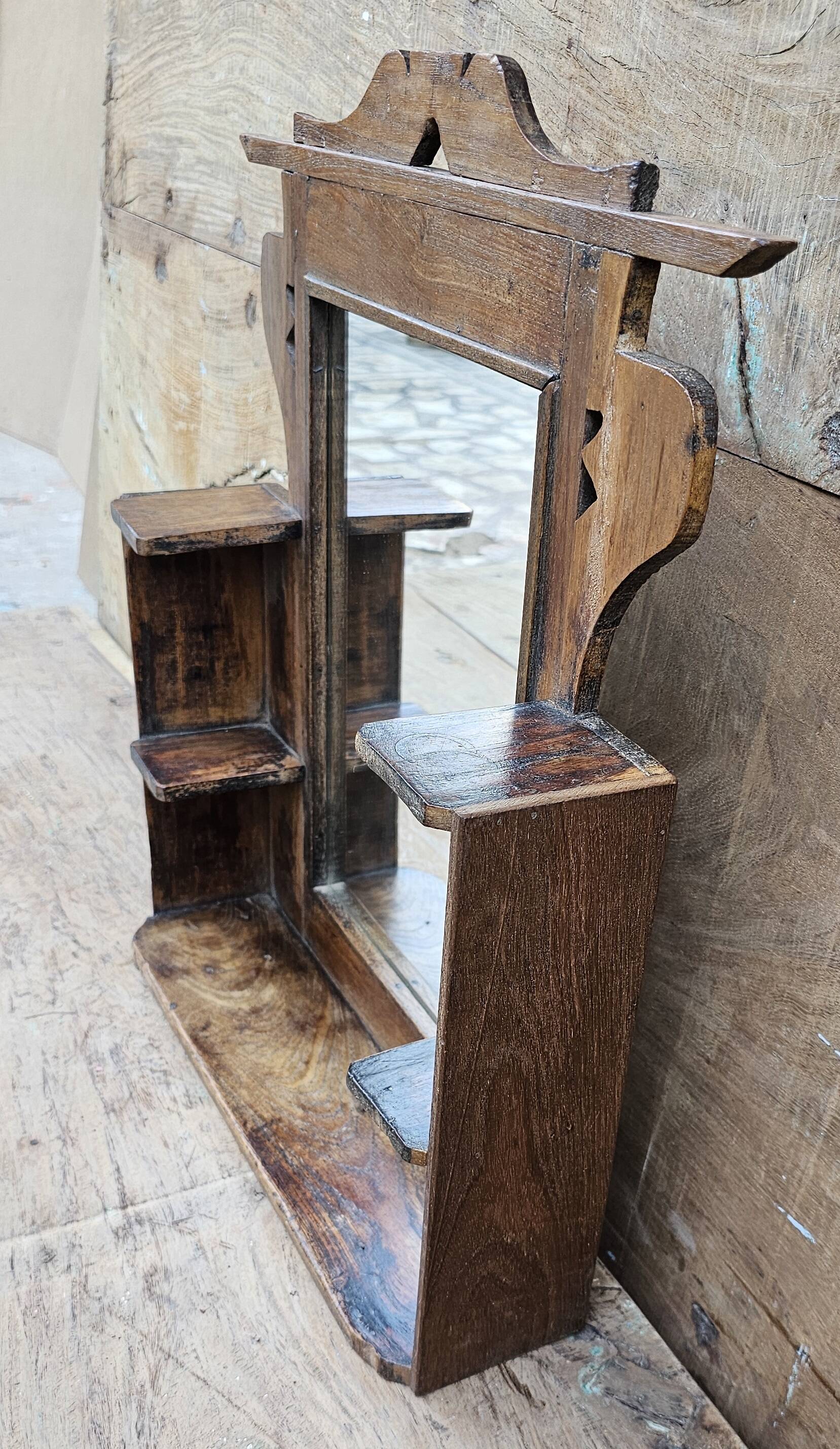 Antique mirror - Art Deco shelf in Burmese teak