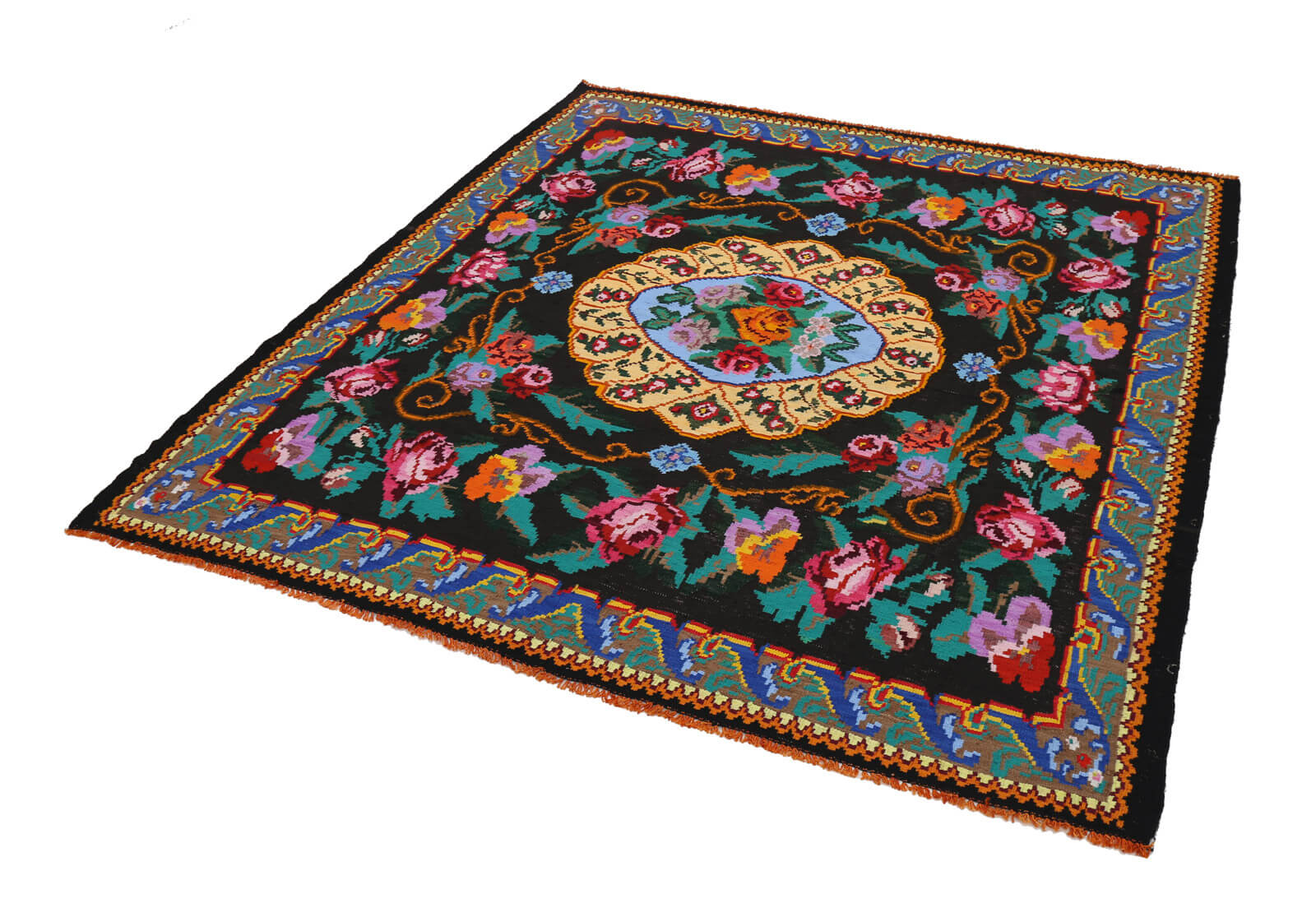 Handmade vintage moldov black kilim 205 cm x 213 cm