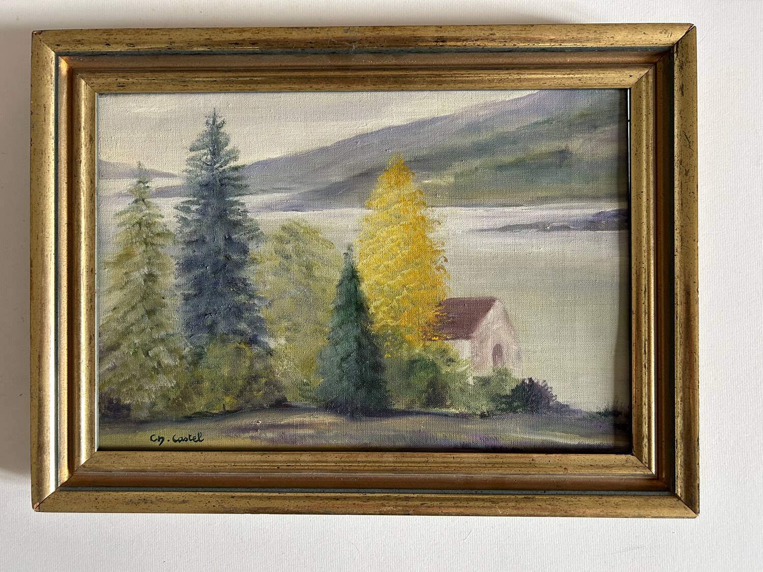 Huile Sur Toile « La maison sur le lac » de Charles Castel . XXe