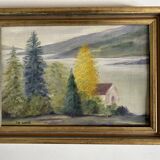 Huile Sur Toile « La maison sur le lac » de Charles Castel . XXe