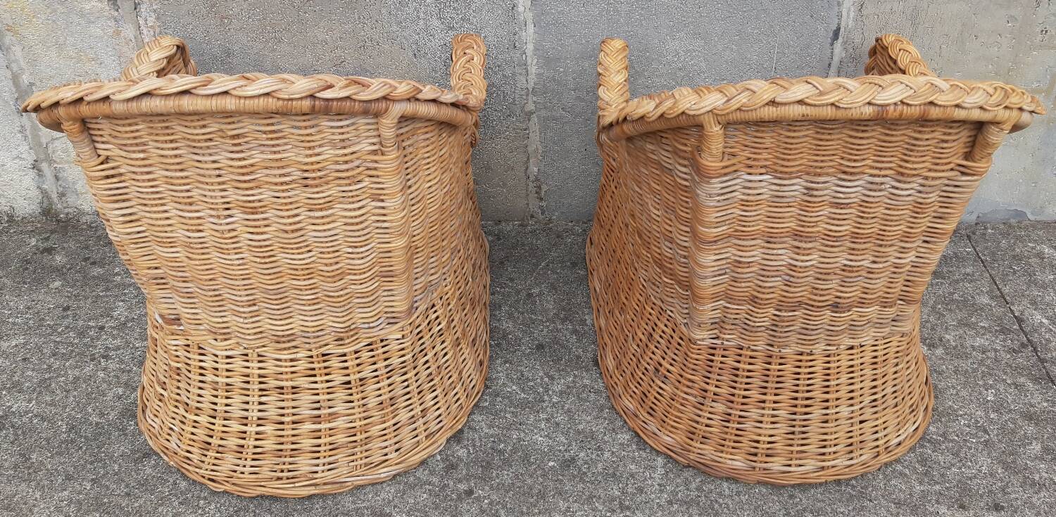 Pair of wicker and rattan armchairs.