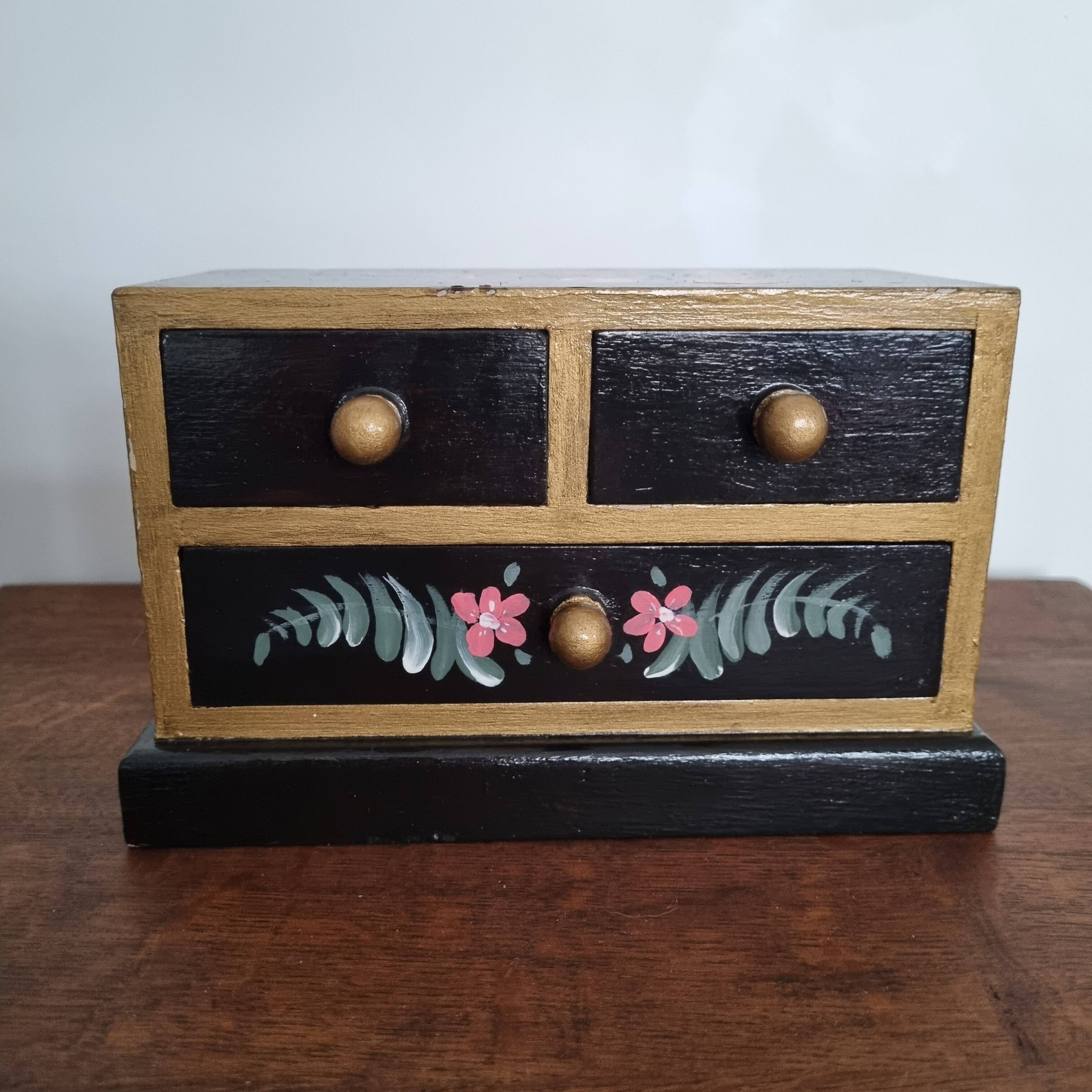 Vintage painted wooden jewel box