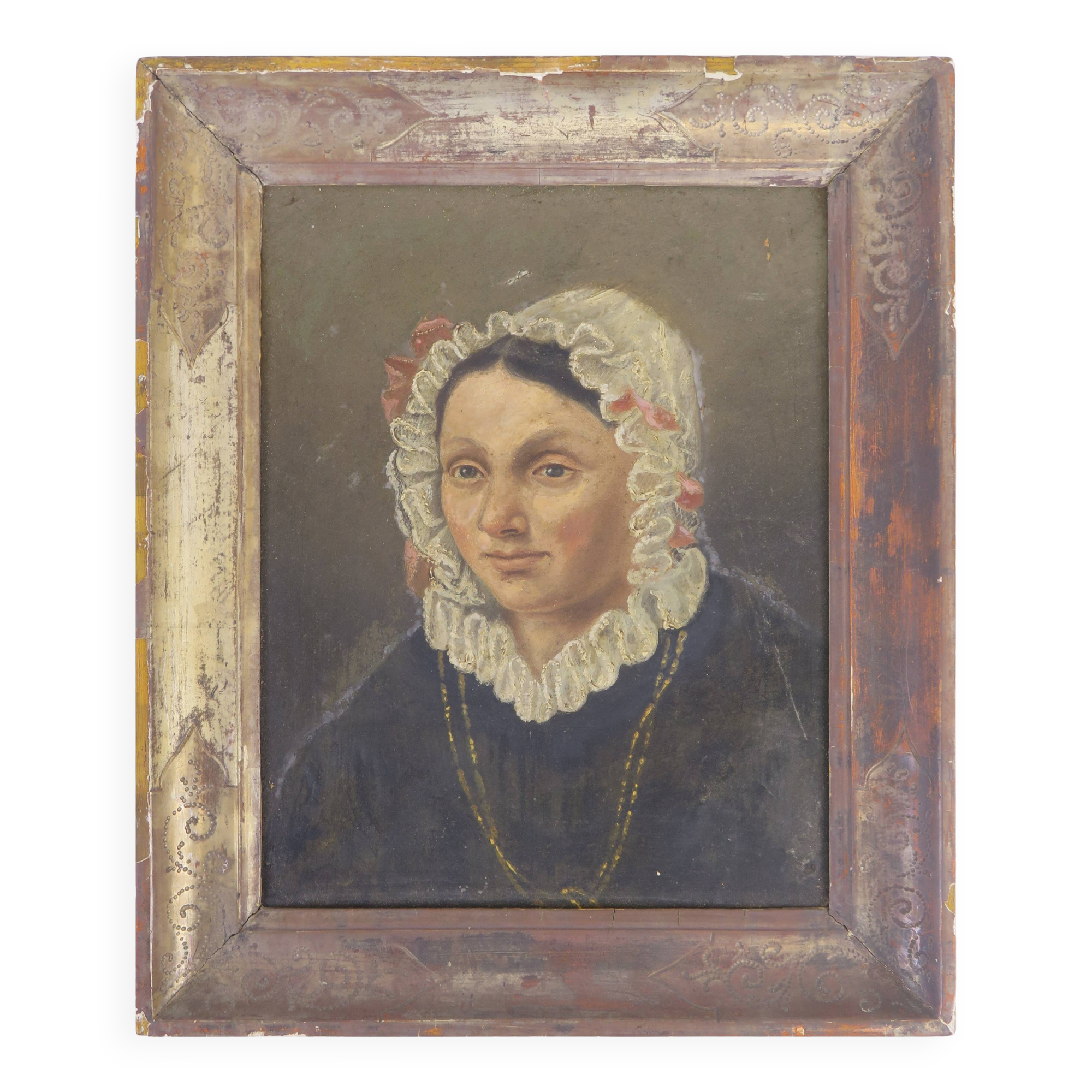 Antique 19th Century Portrait of a Woman French Flemish School Oil Painting