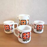Mobil pitcher and 3 Mobil mugs design 70s