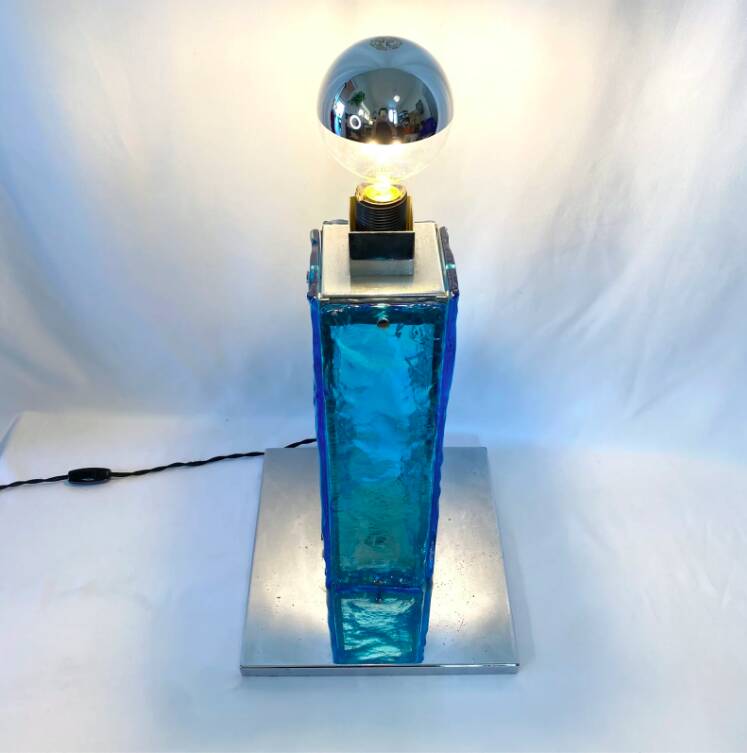 Large blue and chrome Murano lamp, 1960s. Italy
