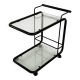 Black postmodern metal and glass serving trolley, 1980