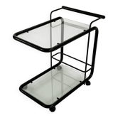 Black postmodern metal and glass serving trolley, 1980