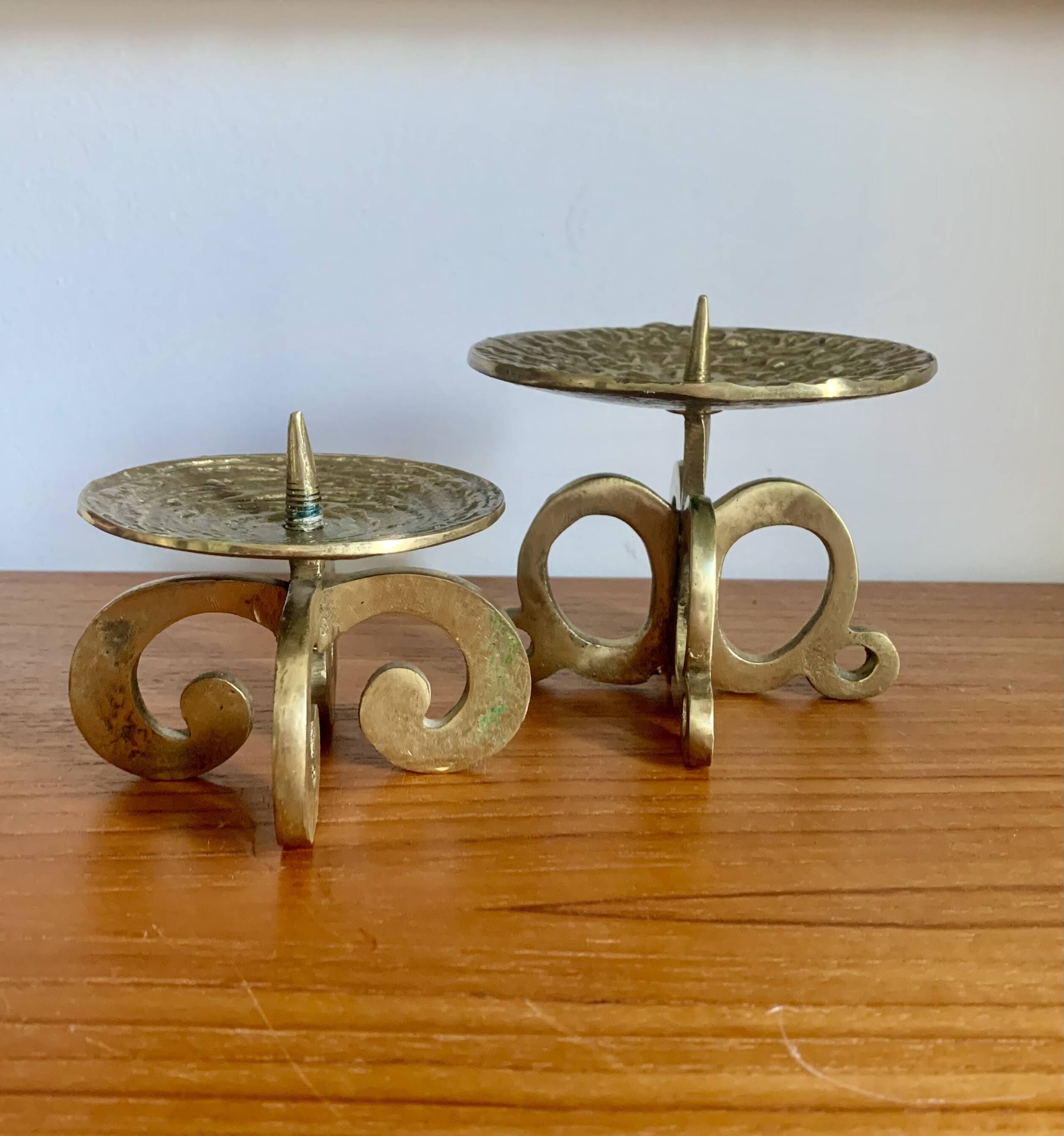 Set of 2 brutalist bronze candleholders, 1970s