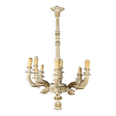 Antique chandelier in gilded and lacquered wood, Italy, 20th century.