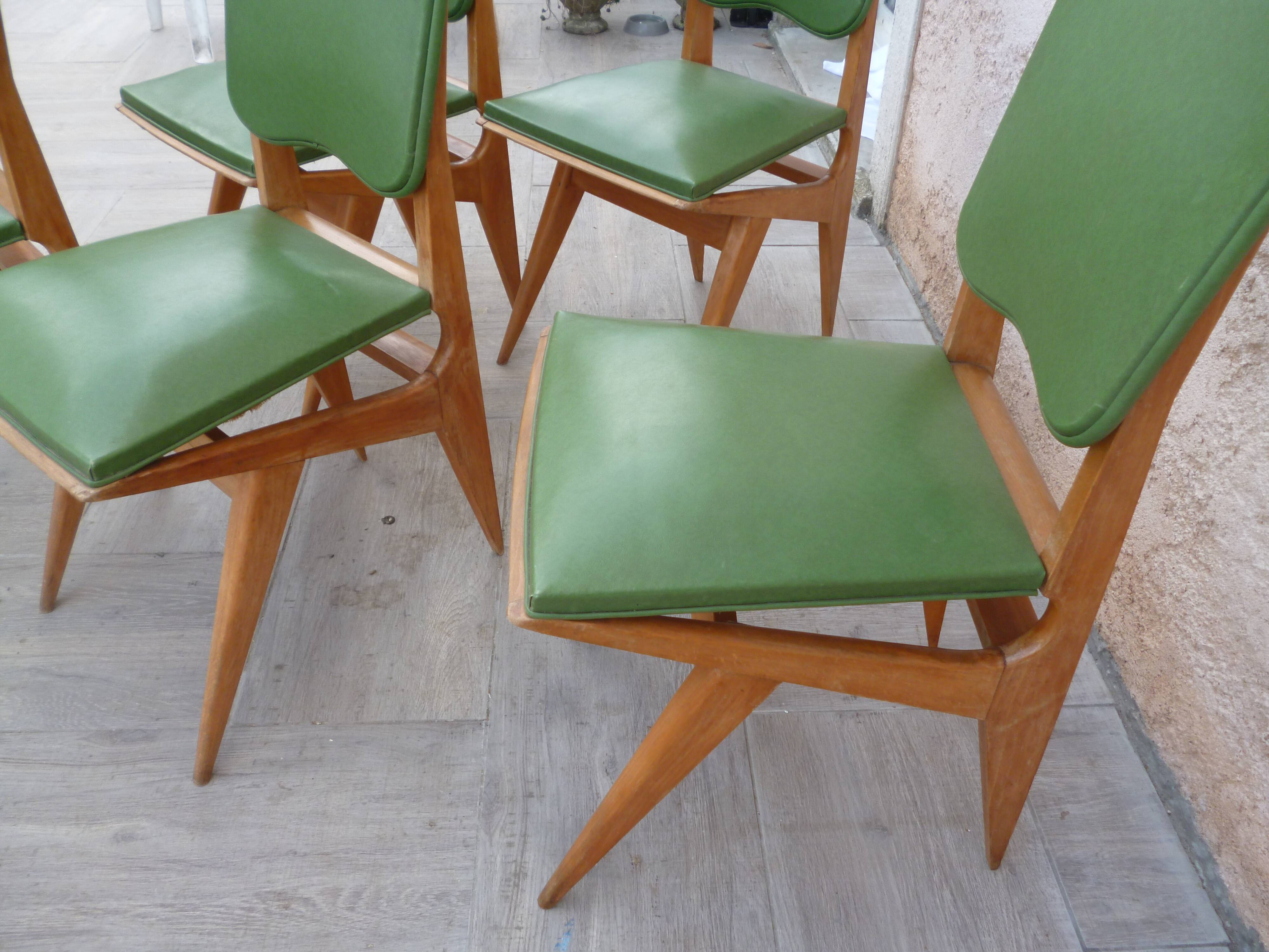 6 vintage Scandinavian chairs compass feet