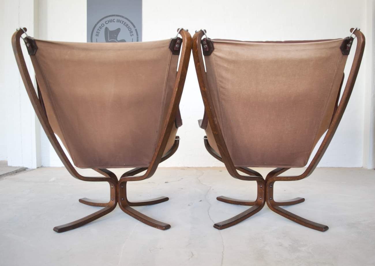 Chaises Falcon à ailes et dossier haut en cuir Sigurd Resell vintage rétro