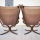 Chaises Falcon à ailes et dossier haut en cuir Sigurd Resell vintage rétro