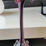 Elegant Large vase, Murano/Italy. Floral/Calla shape collar. Decorated with scrolls/lilac/plum waves. High 43 cm