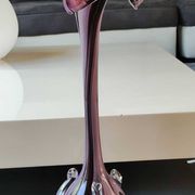 Elegant Large vase, Murano/Italy. Floral/Calla shape collar. Decorated with scrolls/lilac/plum waves. High 43 cm