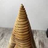 Lampe pyramide en bambou et tissus des années 70