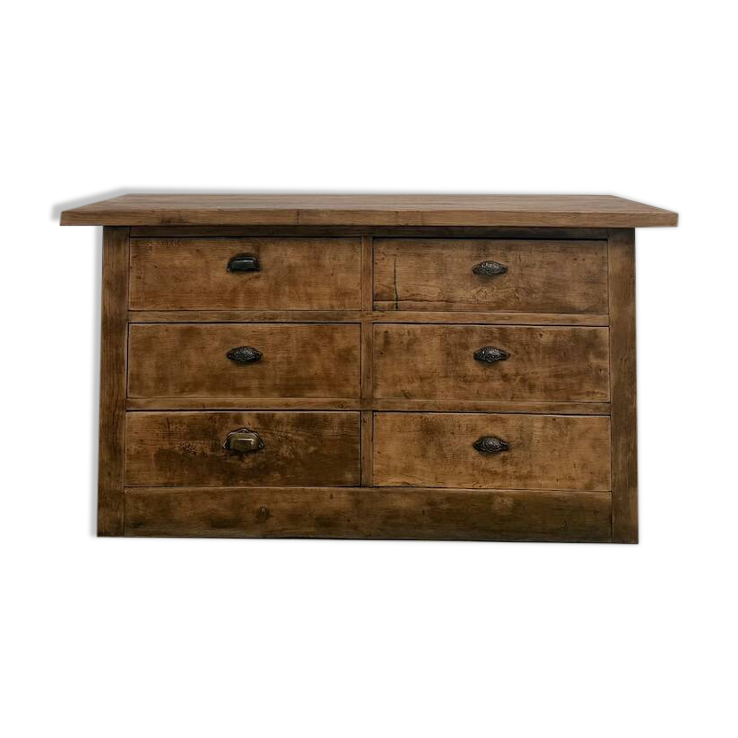 Solid oak trade counter, six drawers, France, circa 1920.