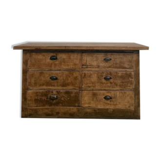 Solid oak trade counter, six drawers, France, circa 1920.