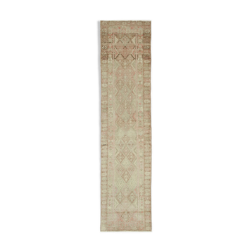 Hand-knotted one-of-a-kind turkish beige runner rug 82 cm x 340 cm