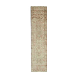 Hand-knotted one-of-a-kind turkish beige runner rug 82 cm x 340 cm