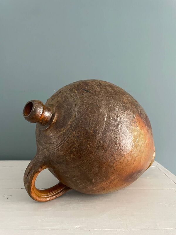 Grande bouteille à huile XIXème en terre vernissée