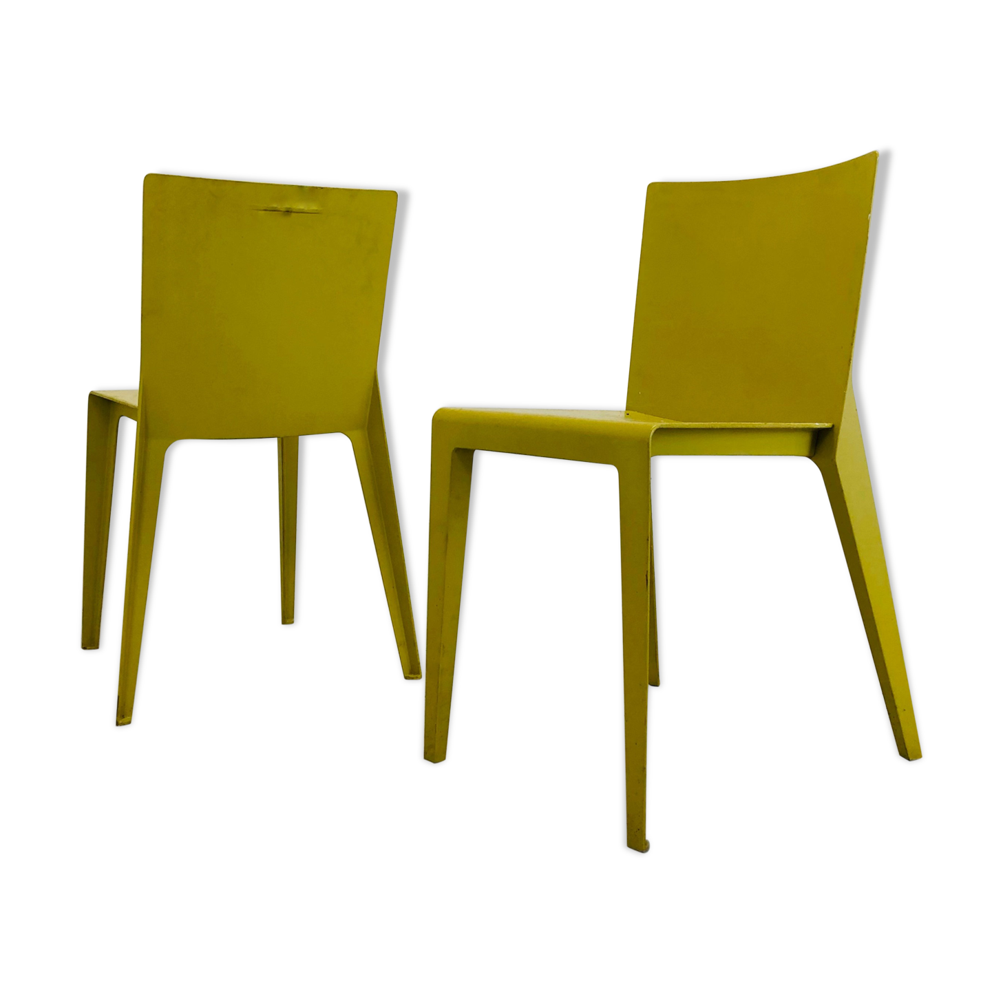 Two yellow "Alfa" chairs by Hannes Wettstein for Molteni