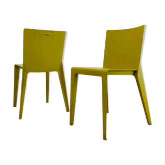 Two yellow "Alfa" chairs by Hannes Wettstein for Molteni