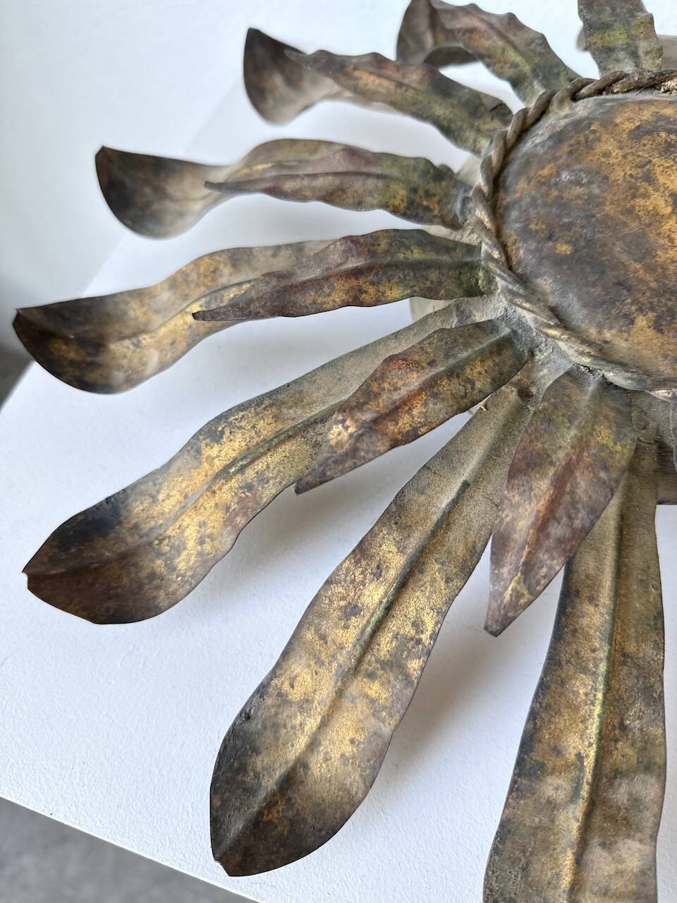 Ceiling or wall light with sun motif, brass, 1950s