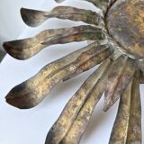 Ceiling or wall light with sun motif, brass, 1950s