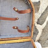 Wicker picnic basket, blue gingham interior
