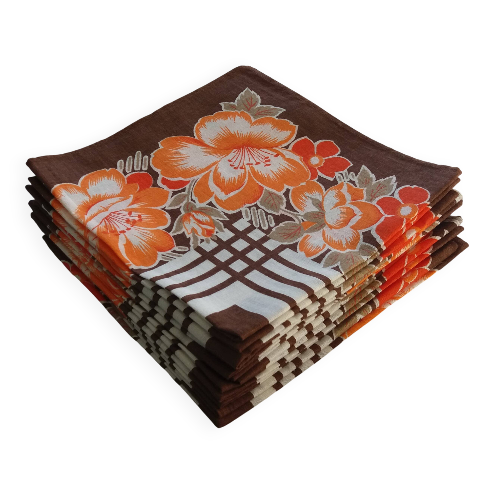 Vintage 70s flower power napkins, set of 12.