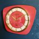 Vintage formica silent wall clock "English red Lutetia"
