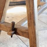 "A frame" bench in solid oak, patinated.