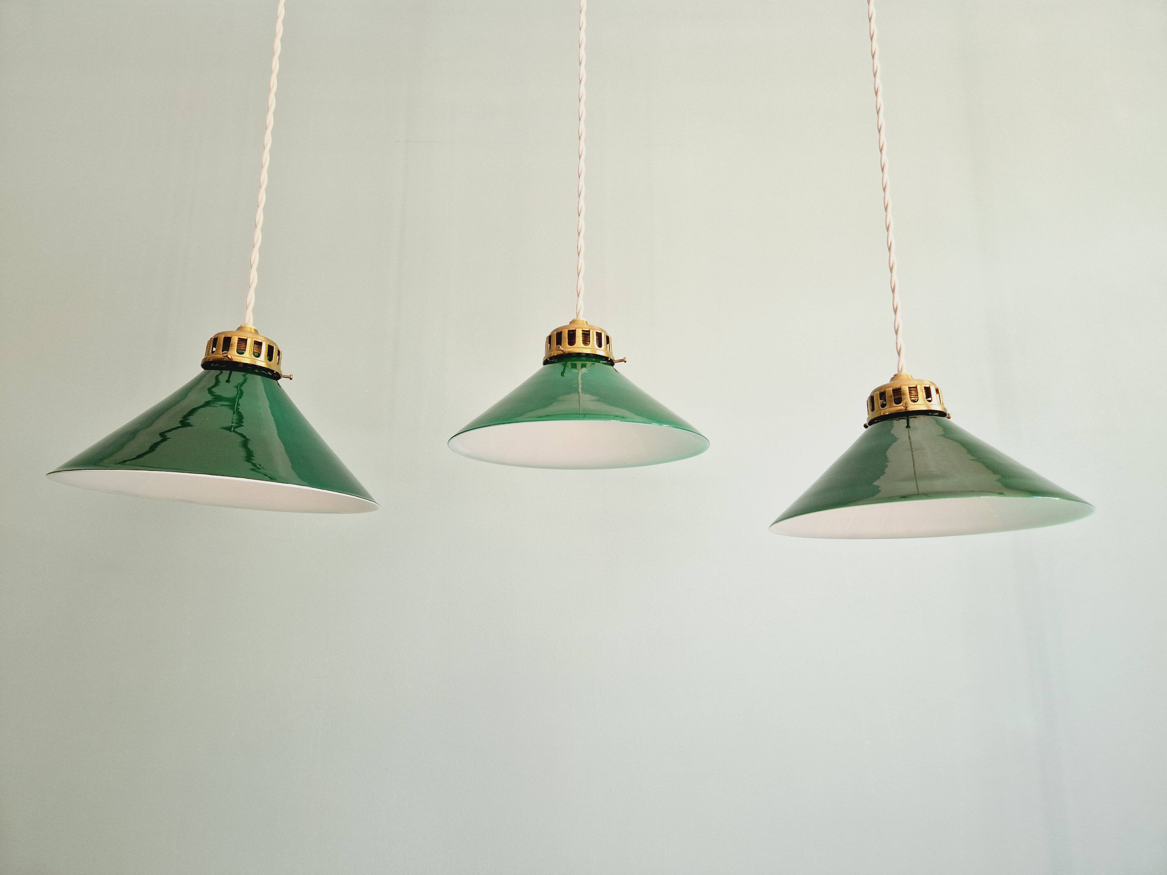 Art Deco pendant light in conical green opaline, 1920s-30s