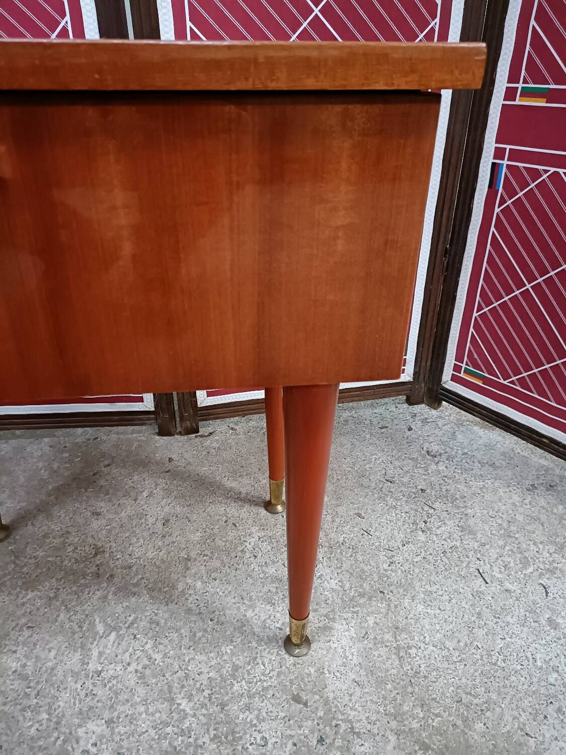 Vintage bedside table, mahogany veneer and tapered legs