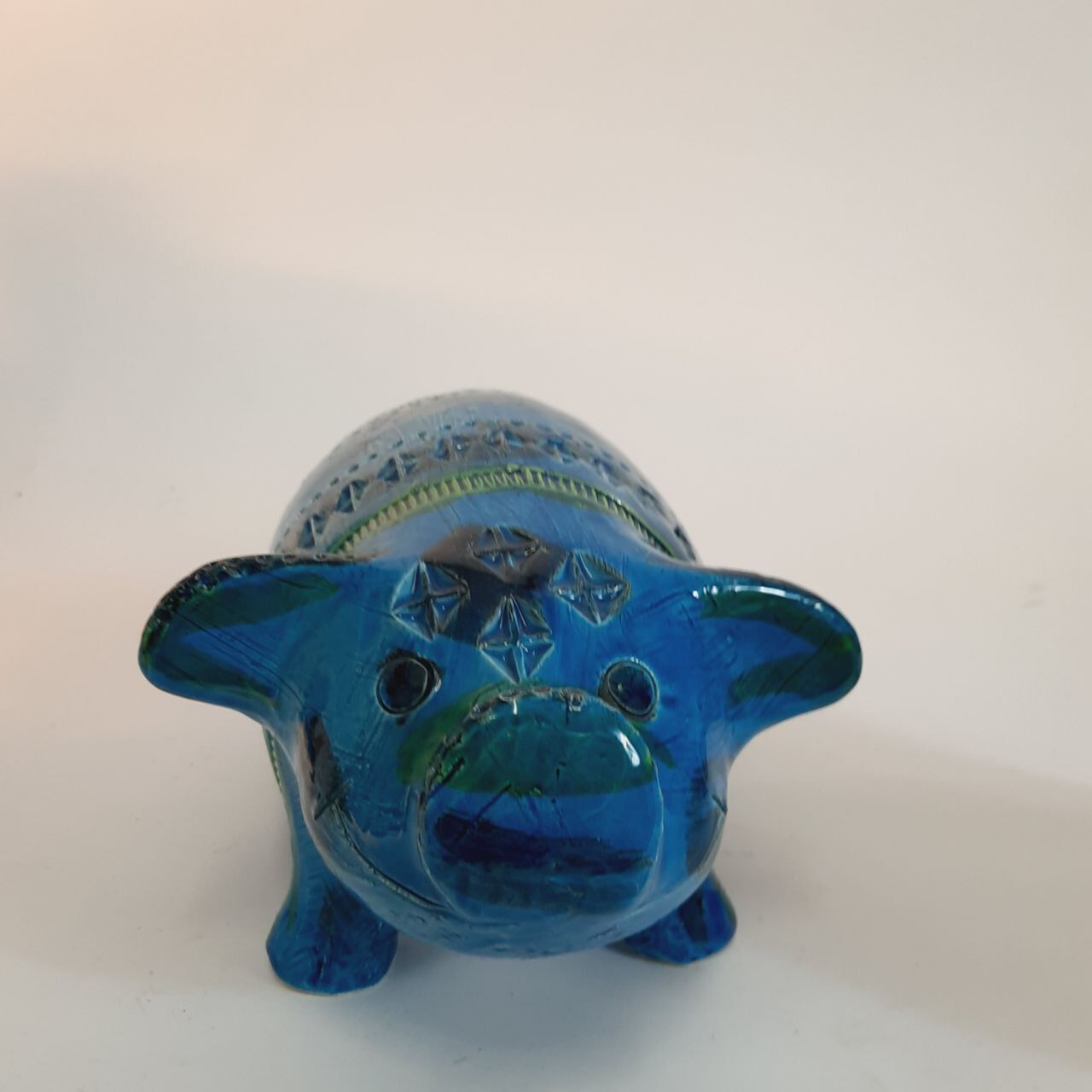 Pig animal statue, vintage, by Aldo Londi for Bitossi, Rimini blue series