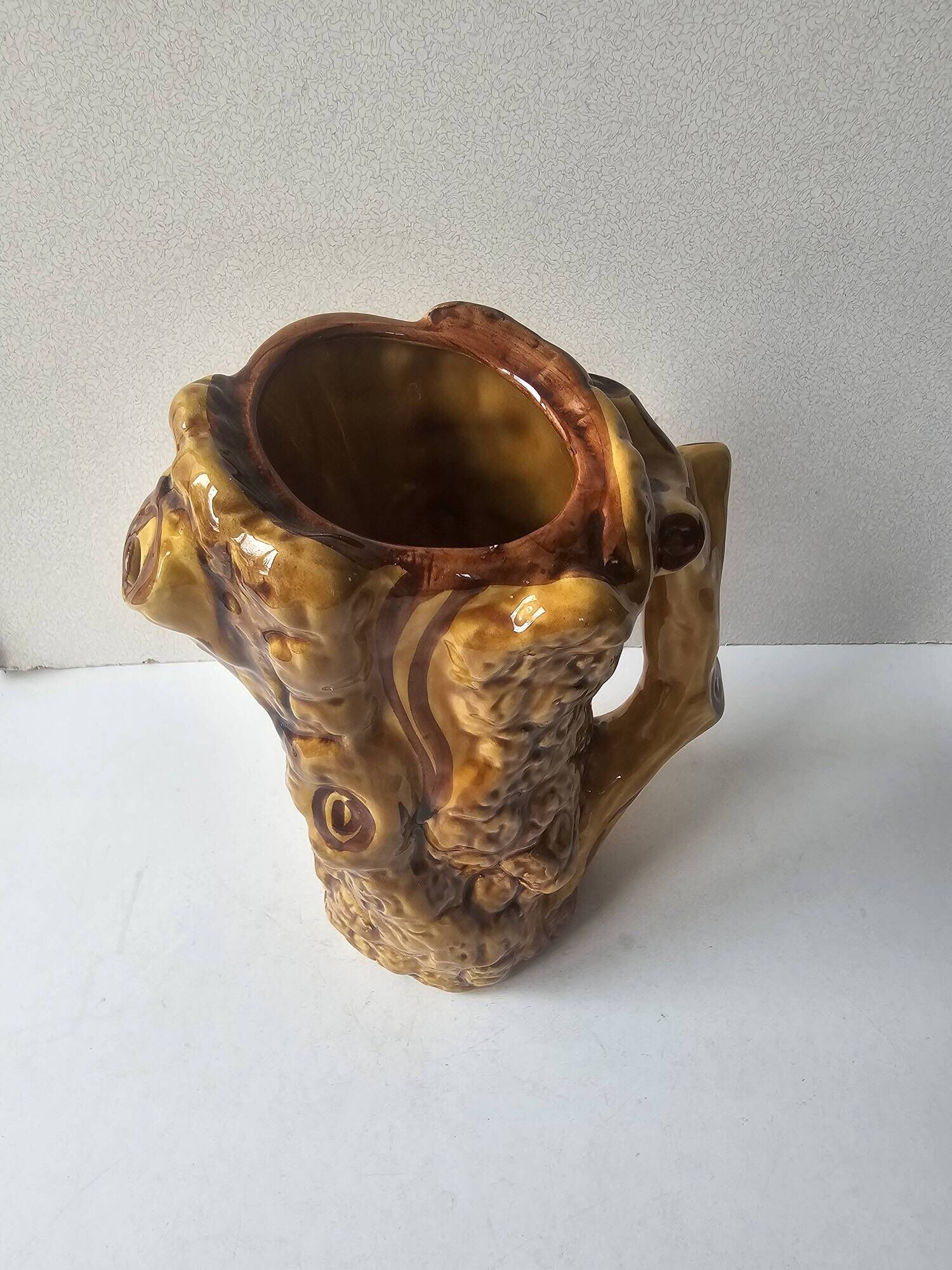 Ceramic jug resembling a tree trunk signed Aegitna Vallauris Years