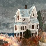 Painting of house by the sea, handmade, on thick paper