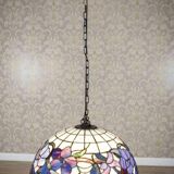 20th-Century Hanging Lamp with Multicolored Shade in the style of Tiffany, 1940s