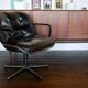 Leather armchair black by Charles Pollock for Knoll International