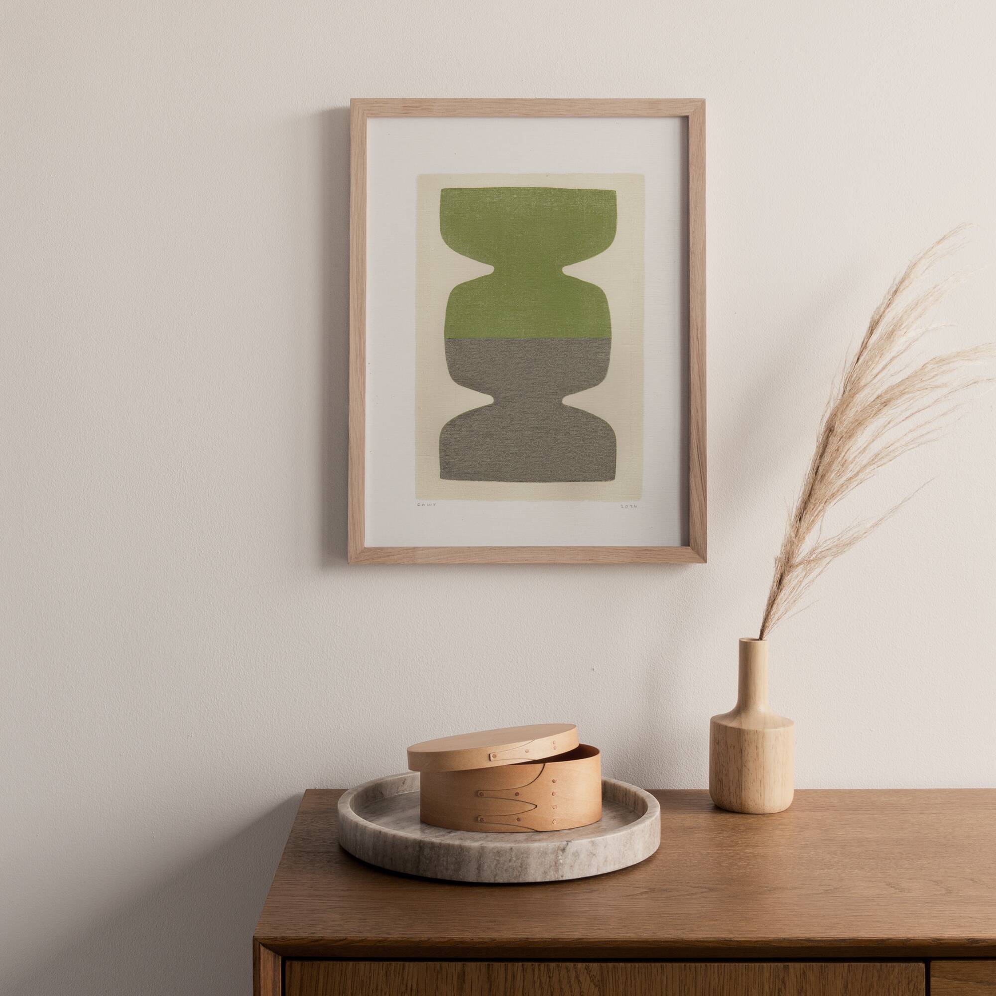 Painting 30x40cm - Astie - sage green and pewter - signed Eawy