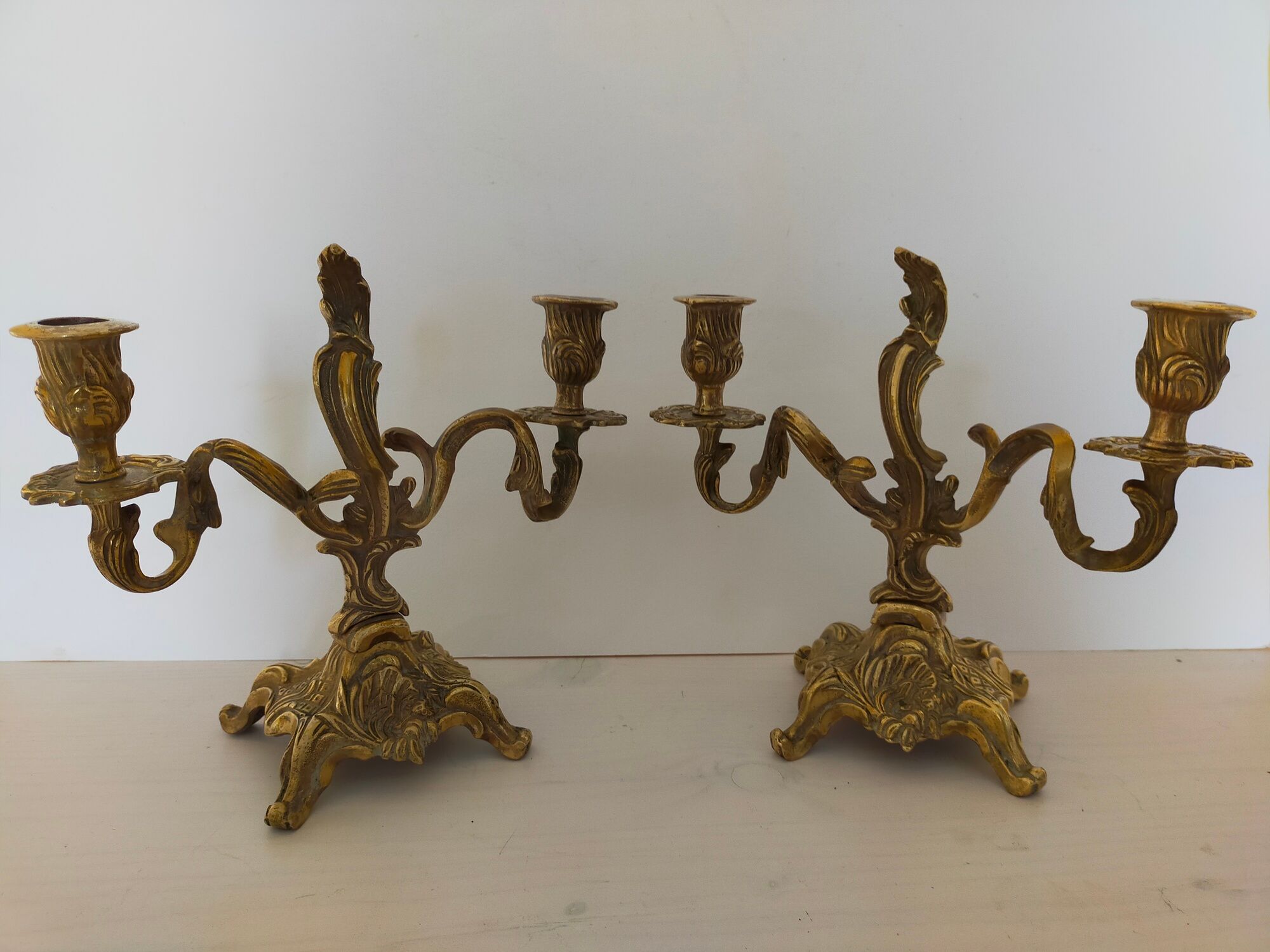 Pair of vintage brass 2-candle candelabra candlesticks