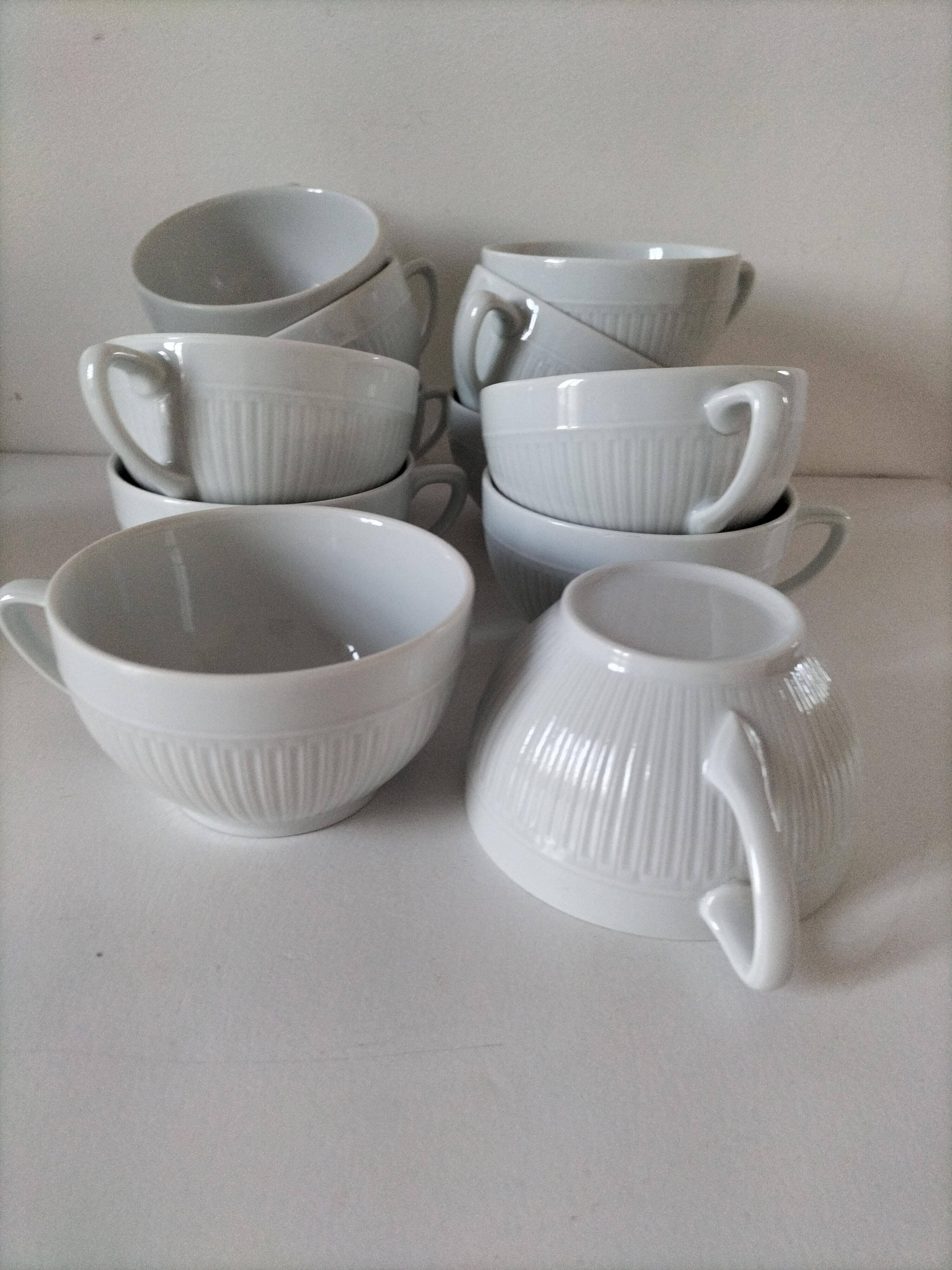 12 White Porcelain Cups