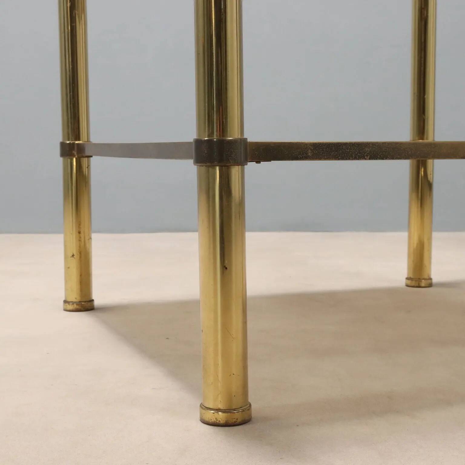 Vintage brass coffee table with glass top, Italian design 1970s.