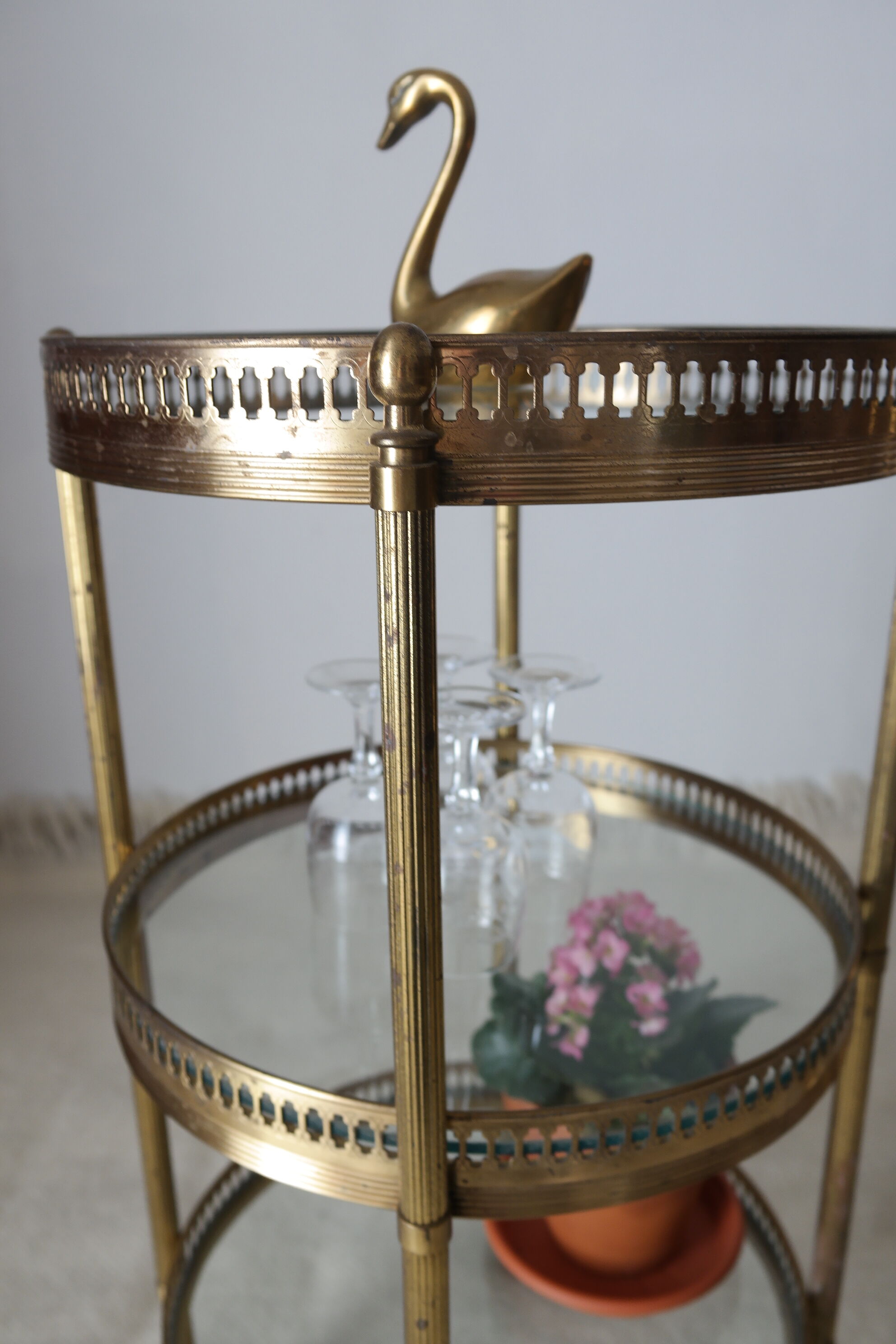 Pair of round old brass glass desserts