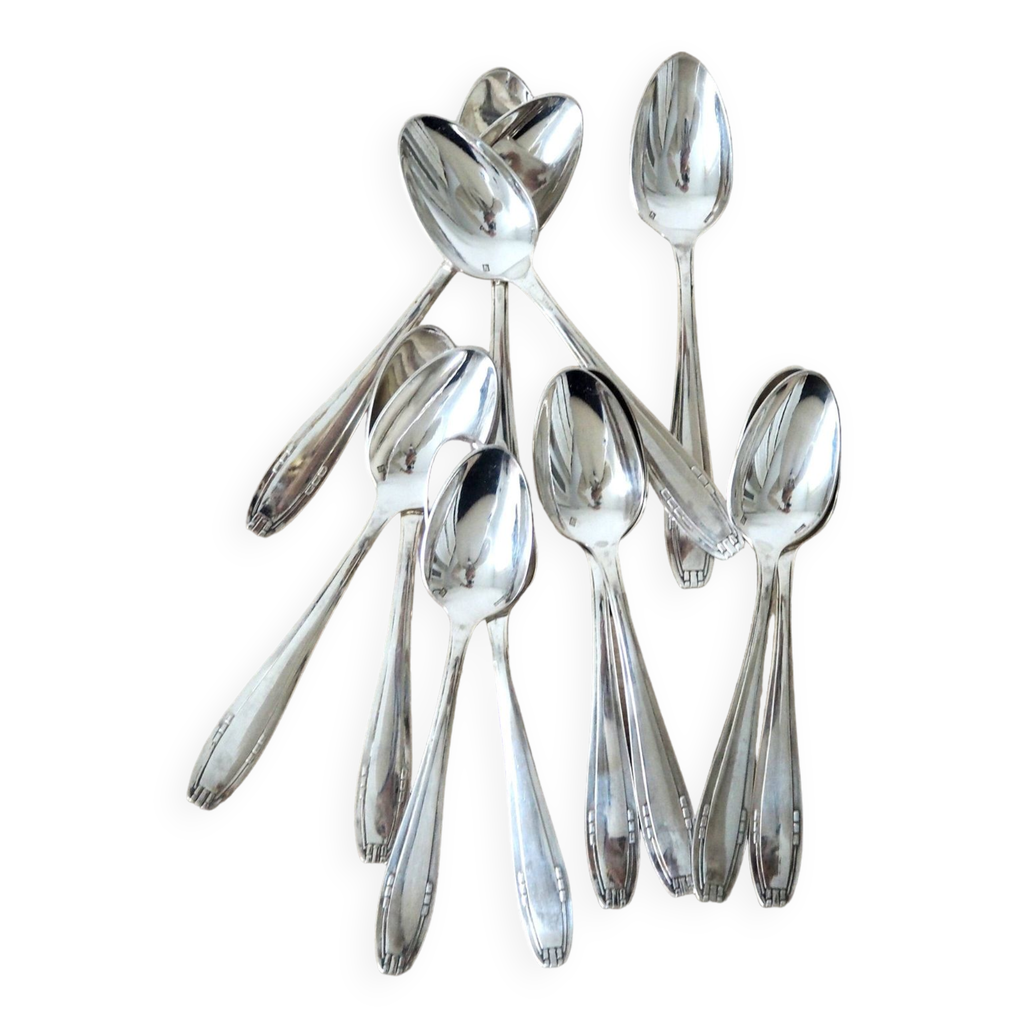 Set of 12 small silver spoons Art Deco