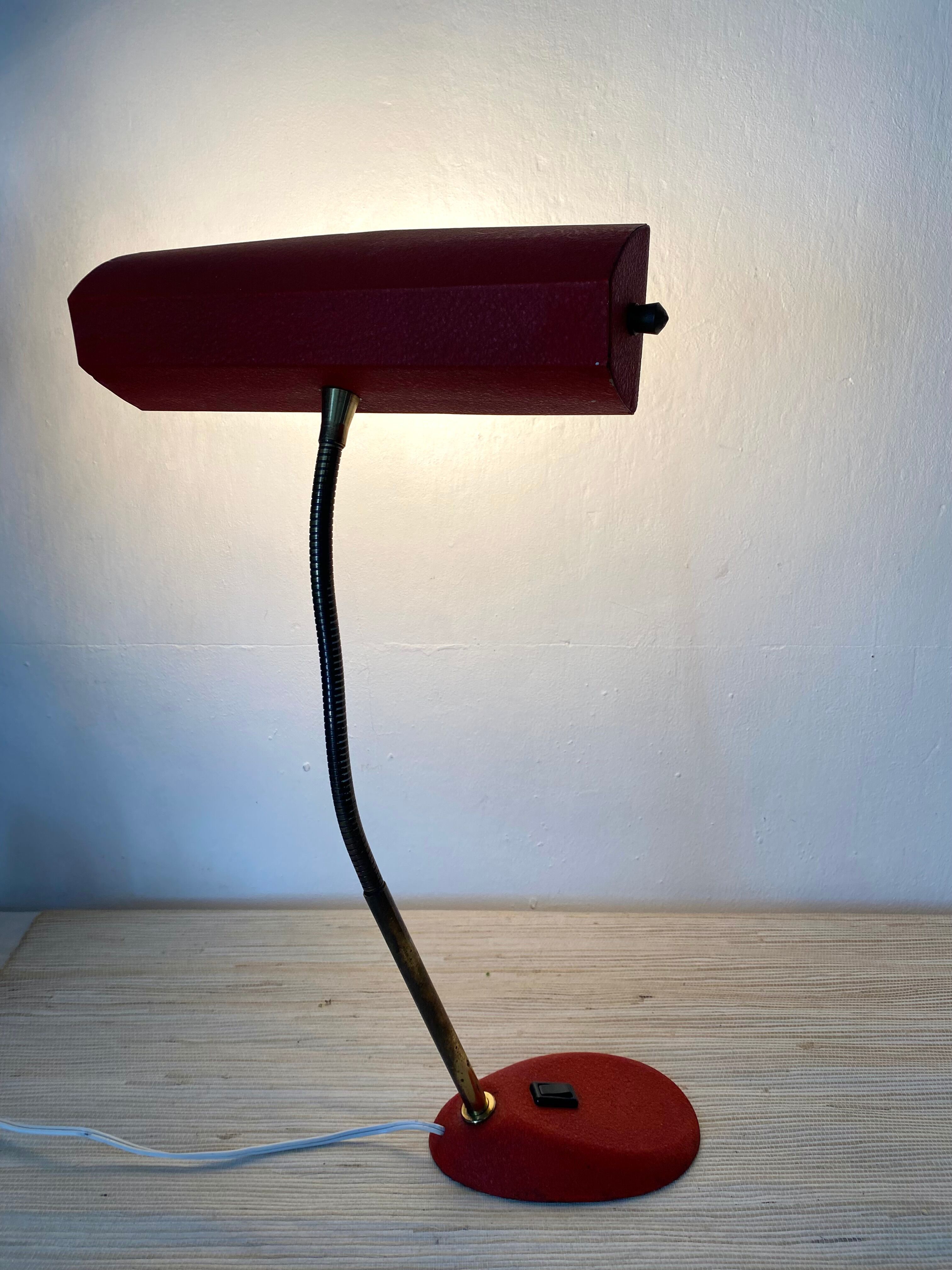 Desk lamp with flexible brass arm, 1950s
